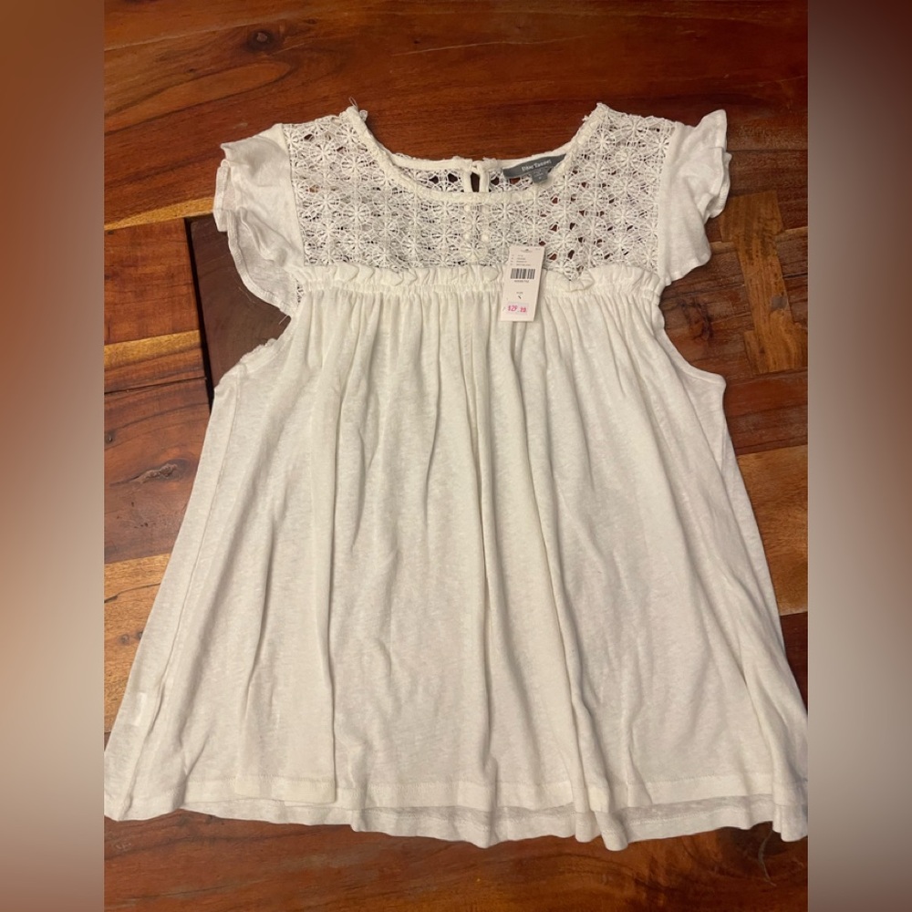 Anthropologie Blue Tassel White Top